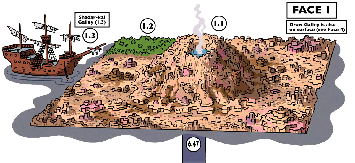 1면 배출구 지도: 지역 1.1, 1.2, 1.3과 6.47로 이어지는 통로